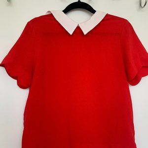 Red Peter Pan Collar Top